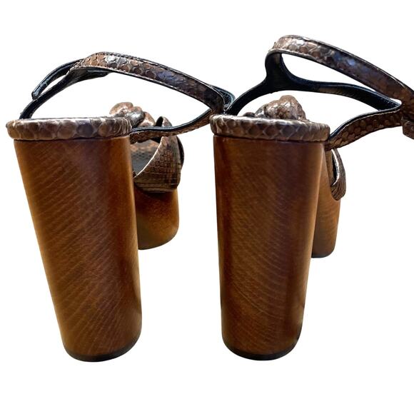 Saint Laurent Bianca Brown Snake Skin Platform Sandals Women's Size 36.5 NWOB - Picture 5 of 9